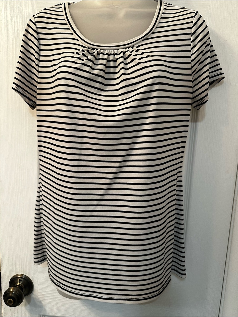 Worthington Black and White Striped Short-Sleeve Tee